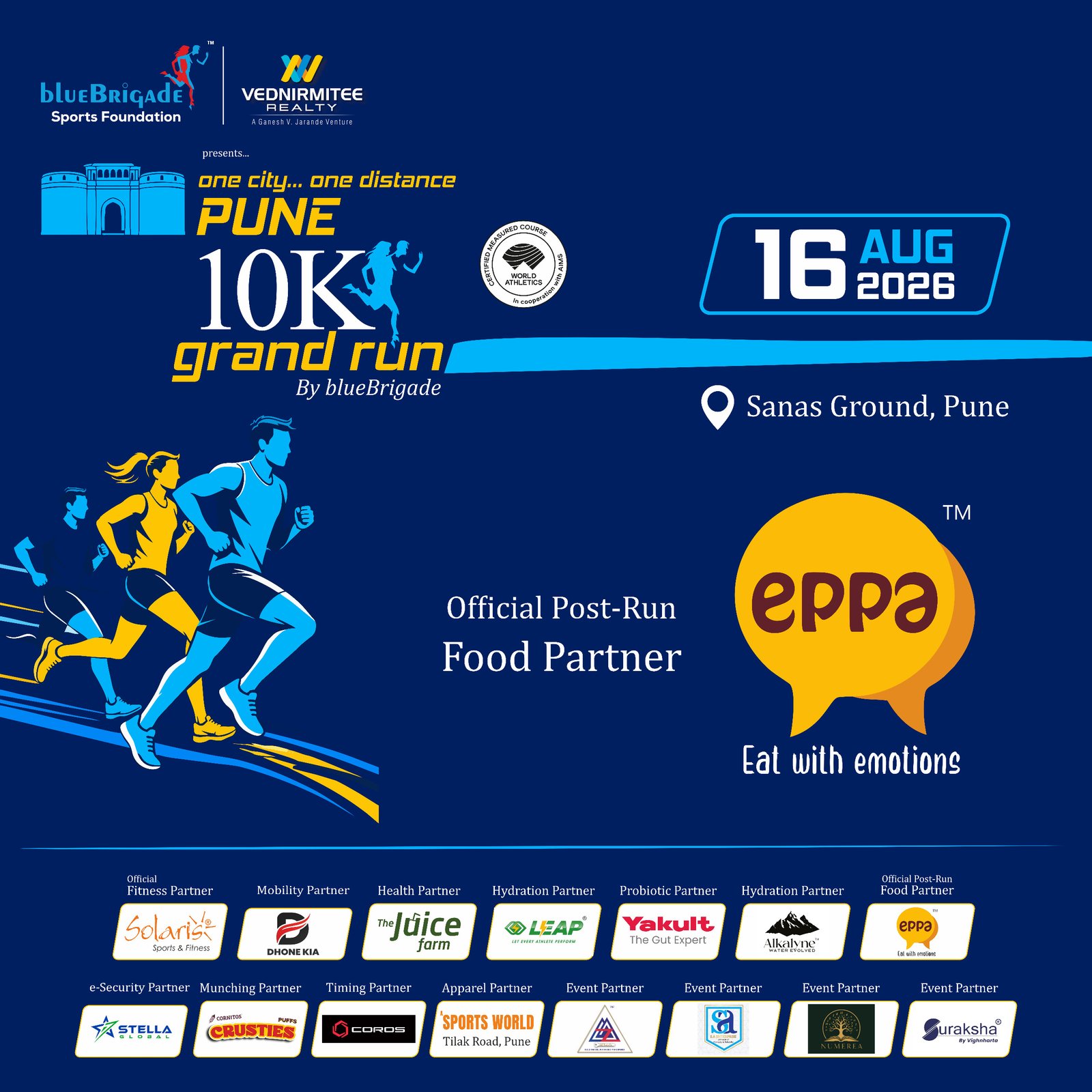 Pune 10K Grand Run — 16 August 2026, Sanas Ground, Pune — eppa is the Official Post-Run Food Partner